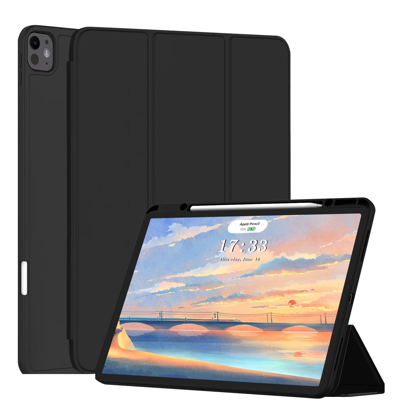 Fansong Case for iPad Pro 11 inch 2024, Cover for iPad Pro 11 (M4) with Auto Sleep/Wake Pencil Holder Trifold Stand TPU Smart Cover Slim Supports Charging Apple Pencil for A2837 A3006