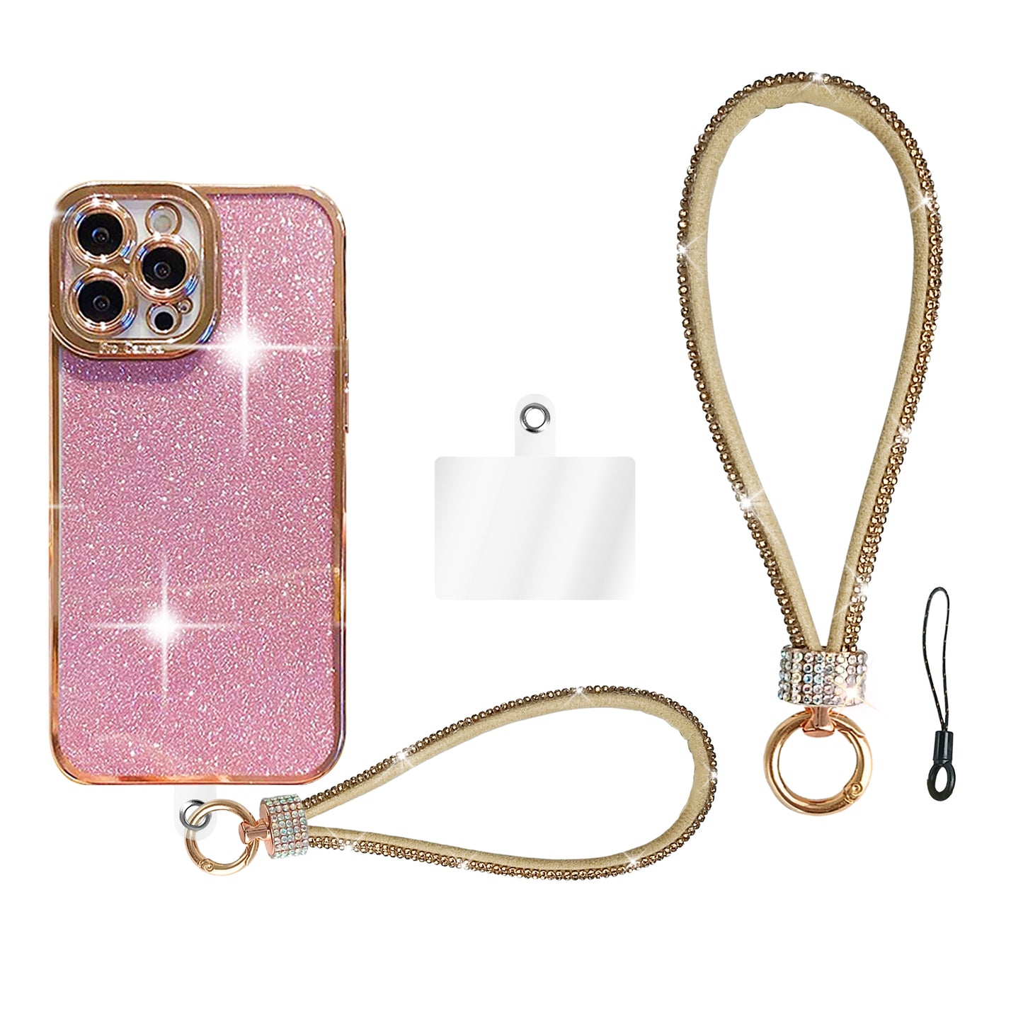FANSONG Phone Lanyard Universal, Wrist Strap Glitter with 1 x Phone Patches 1x String Tether Bling Wristlet Keychain Strap for All Full Phone Cases Wallet keys Card Holder etc