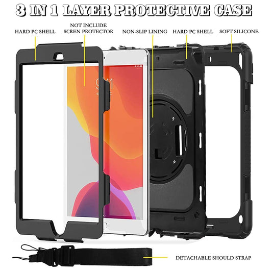 FANSONG iPad 9th 8th 7th Case, Cover for iPad 10.2 inch Kids Glitter with 360° Stand Handle Shoulder Strap Pencil Holder Shockproof Heavy Duty for Apple Tablets iPad 9 2021 8 2020 7 2019