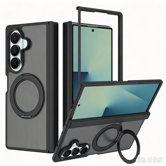 FANSONG Samsung Silver Shield Matte Case with Side Cover Rotating Kickstand for Z Fold 6 7 8 Z Fold8 Wide
