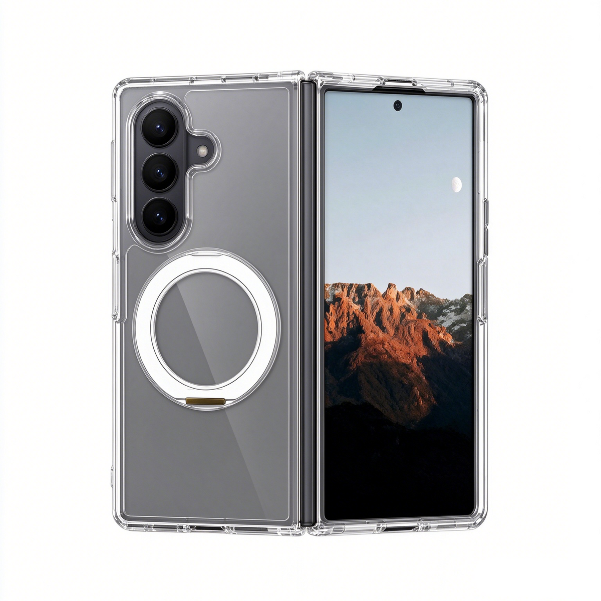 FANSONG for Samsung Z Fold 6 7 8, 2.0 Scratch Resistant Clear Hinge Case with Side Cover & Rotating Kickstand