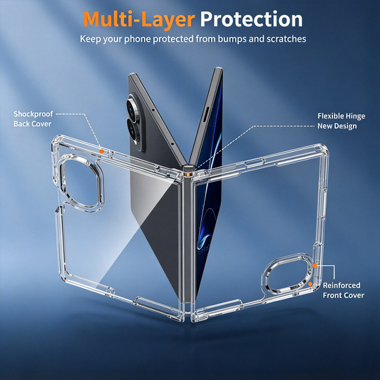 FANSONG Clear Foldable Phone Case for Samsung Galaxy Z Fold 6 / Z Fold 7 / Z Fold 8 | 2.0mm Anti-Scratch Hard PC Back, Flexible Hinge Full Protection