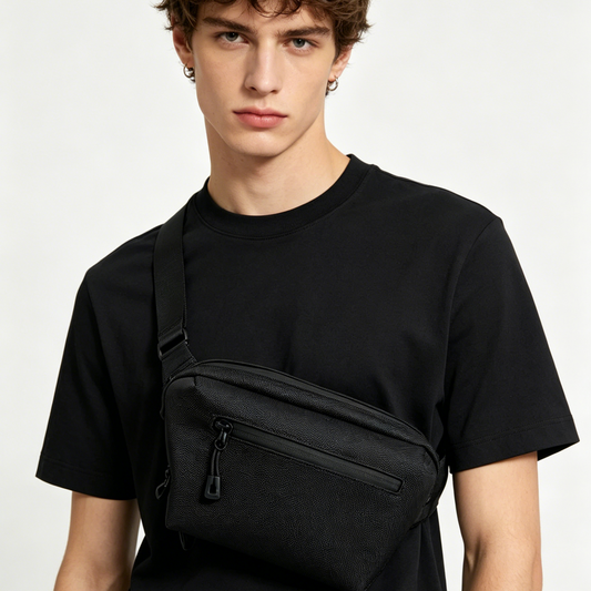 Minimalist Black Crossbody Chest Bag, Lightweight Water Resistant Nylon Fanny Pack, Unisex Daily Phone Shoulder Pouch