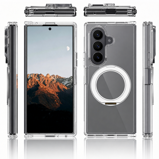 FANSONG for Samsung Z Fold 6 7 8, 2.0 Scratch Resistant Clear Hinge Case with Side Cover & Rotating Kickstand