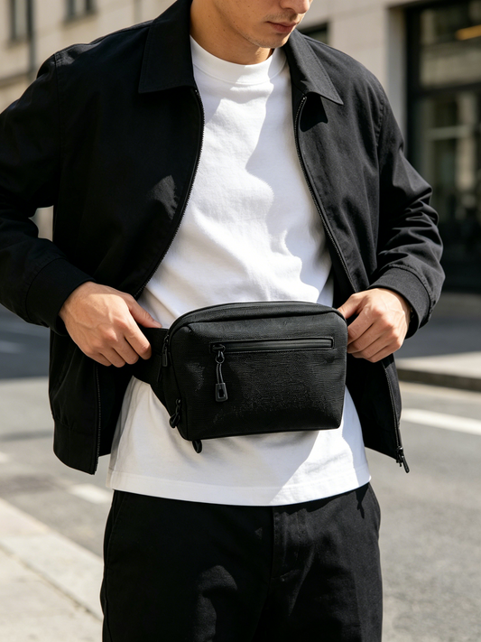 Minimalist Black Crossbody Chest Bag, Lightweight Water Resistant Nylon Fanny Pack, Unisex Daily Phone Shoulder Pouch