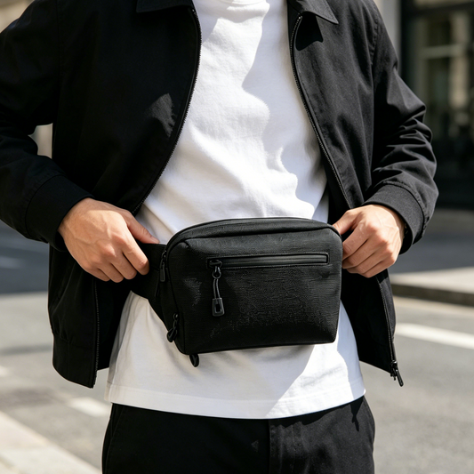 Minimalist Black Crossbody Chest Bag, Lightweight Water Resistant Nylon Fanny Pack, Unisex Daily Phone Shoulder Pouch