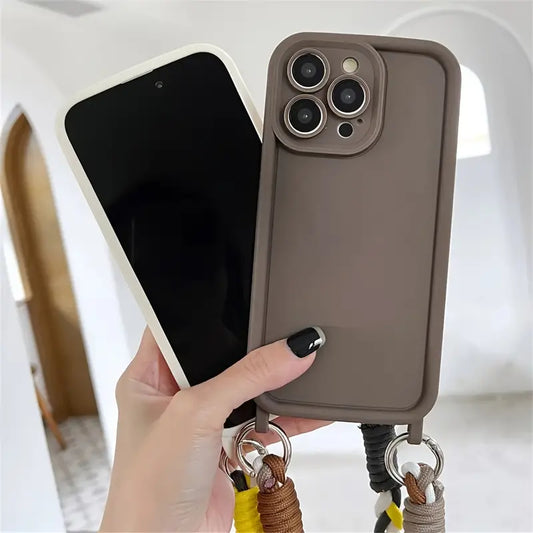 FANSONG Luxury Matte Liquid Silicone Crossbody Necklace Cord Lanyard Soft Case For iPhone 15 Pro Max 14 Pro Max 13 Pro Max 12 Pro Max 11 14 15 13 XR Shockproof Cover