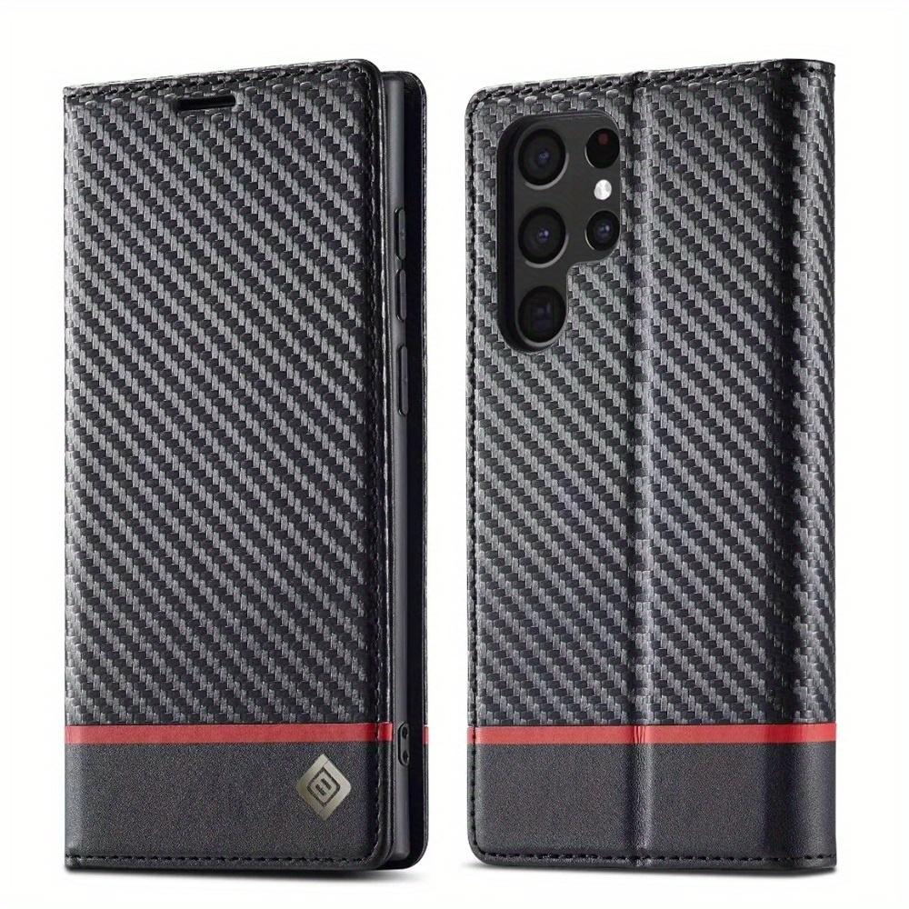 Premium Leather Wallet Case with Carbon Fiber Pattern for Samsung Galaxy S23 Ultra S22 S21 FE Ultra S20 FE S10 Plus A54 A53 A52 A52s A51