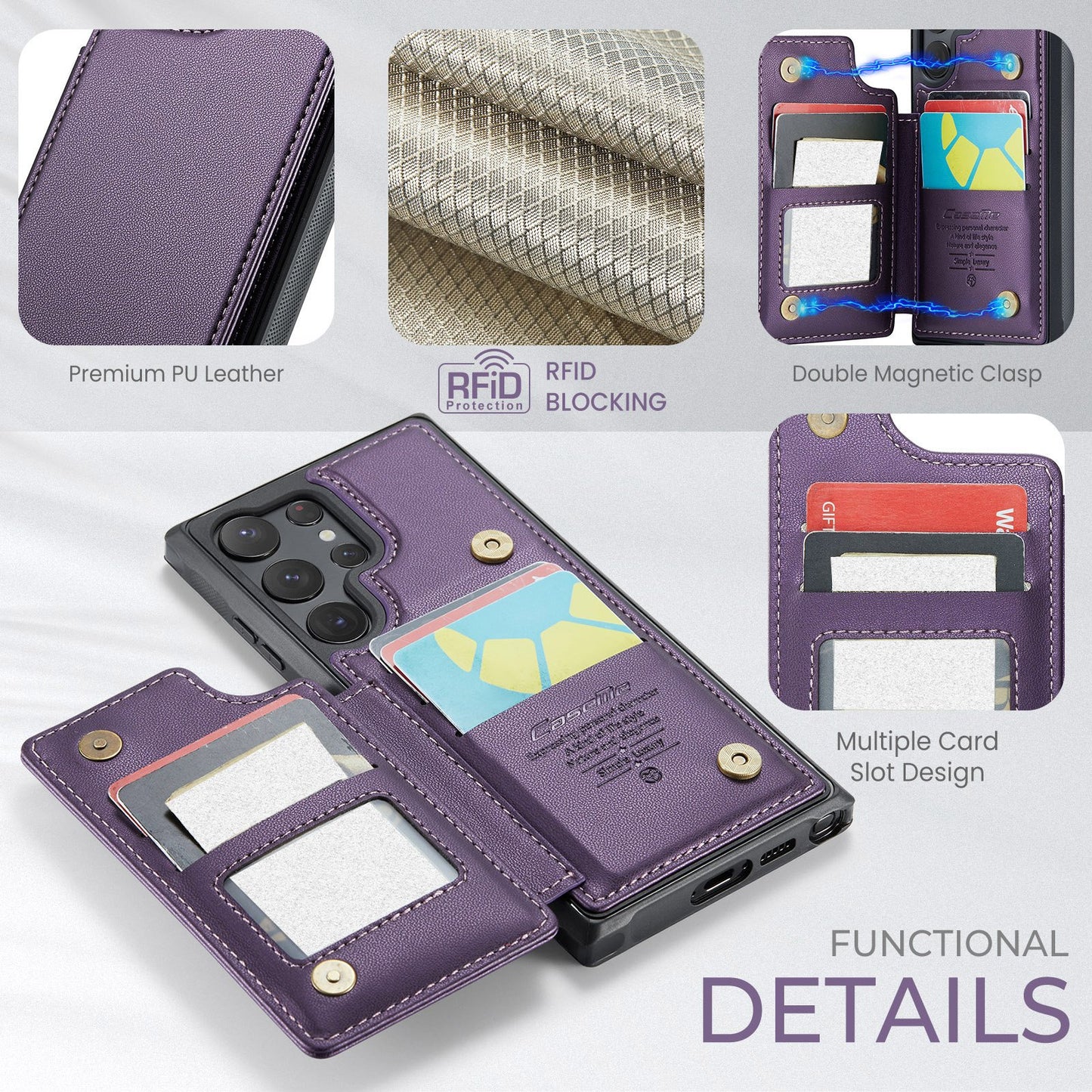 Phone Case With Card Holder For Samsung Galaxy S23 S22 S21 S20 Ultra S21 FE, Wallet Case For Women Men With RFID Blocking, Durable Artificial Leather Kickstand Magnetic Clasp Shockproof Phone Case