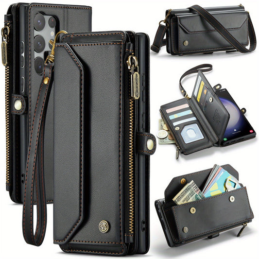 Crossbody Wallet Style Phone Case For Samsung Galaxy S23 S22 S21 Ultra S10 Plus A12 A13 A14 A22 A23 A24 A30S A50S A32 A33 A34 A51 A52 A53 A54 A71 A72 Case Wallet RFID Protection With 10-Card Holder Zipper Bills Slot, PU Leather Flip Shoulder Strap