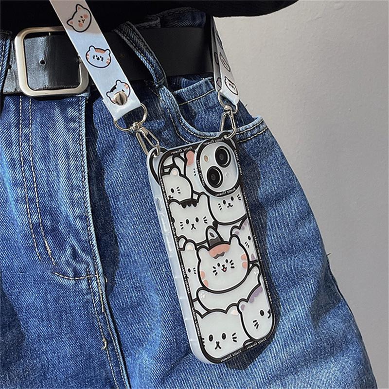 Cute Bear Head Cat Lanyard Phone Case For Phone Case