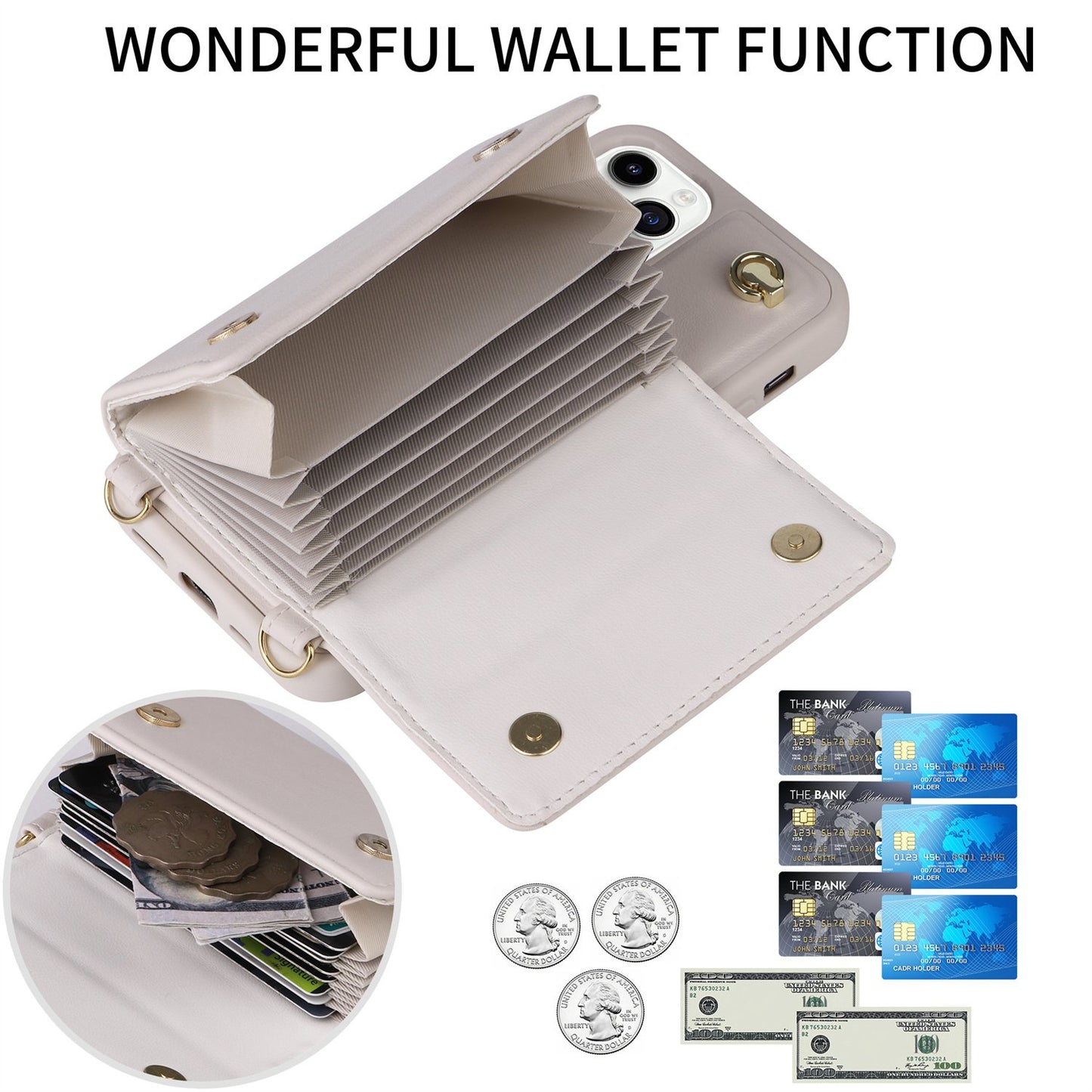 Crossbody For IPhone 14 13 12 11 Pro Max Phone Case Wallet Protection With 10-Card Holder Bills Slot, Soft PU Leather Magnetic Flip Shoulder Strap Wallet Case For Women