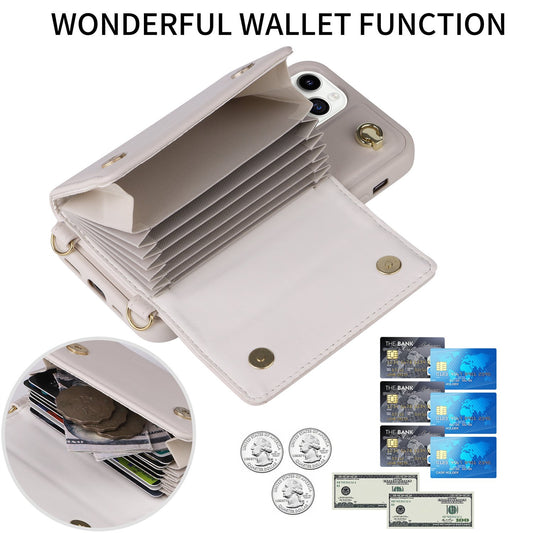 Crossbody For IPhone 14 13 12 11 Pro Max Phone Case Wallet Protection With 10-Card Holder Bills Slot, Soft PU Leather Magnetic Flip Shoulder Strap Wallet Case For Women