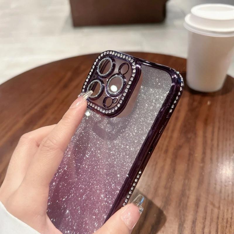 Glitter Diamond Camera Protector Case for iPhone 14 15 Pro Max 11 12 13 Pro Max 15 Plus Luxury Girl's Silicone Cover