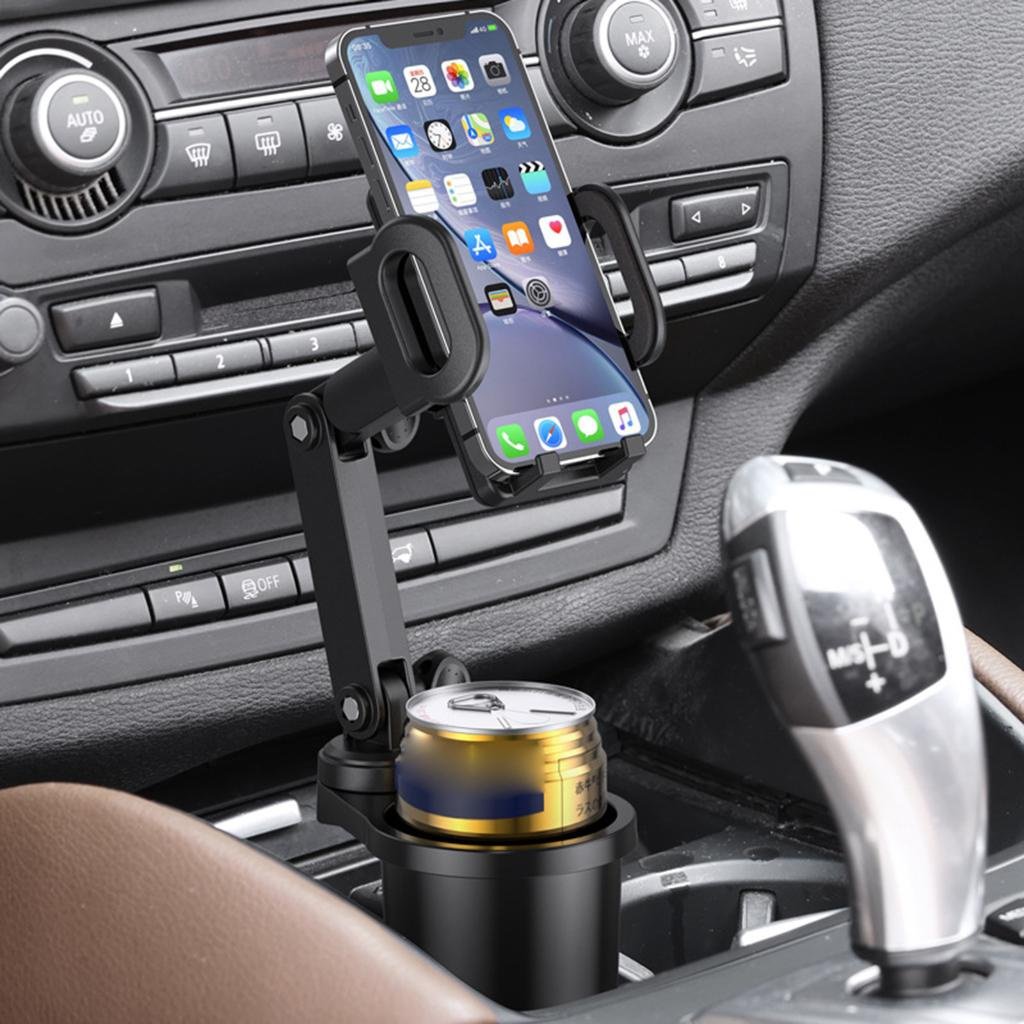 Adjustable Universal Car Phone Mount with Bottle Holder - 2-in-1 Stand for Safe and Convenient Driving