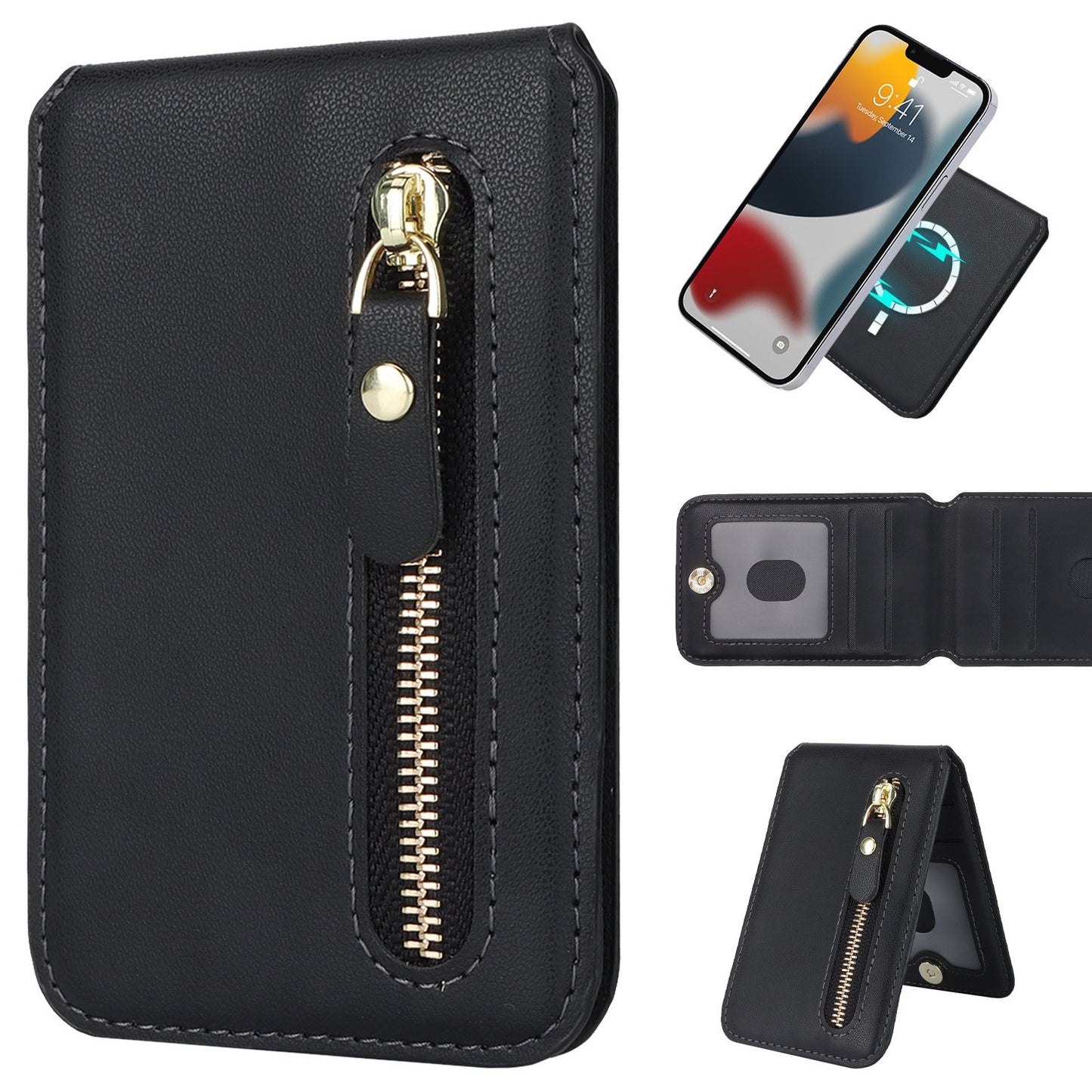 PU Faux Leather Mobile Phone Magnetic Card Holder Simple Ultra-thin Invisible Credit Card Holder Suitable For Magnetic Phone Holder Card Holder For IPhone 15/14/13/12 Series