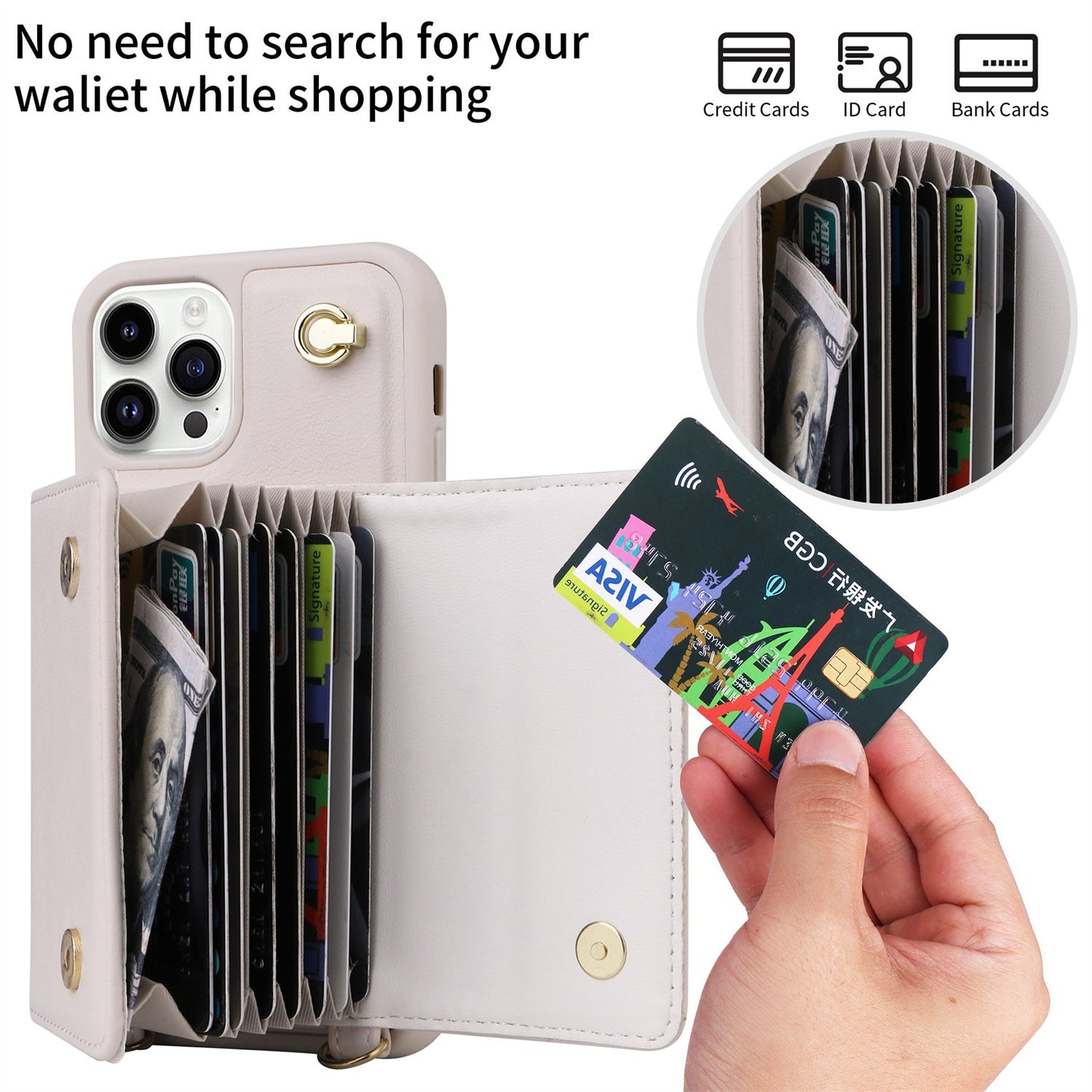 Crossbody For IPhone 14 13 12 11 Pro Max Phone Case Wallet Protection With 10-Card Holder Bills Slot, Soft PU Leather Magnetic Flip Shoulder Strap Wallet Case For Women