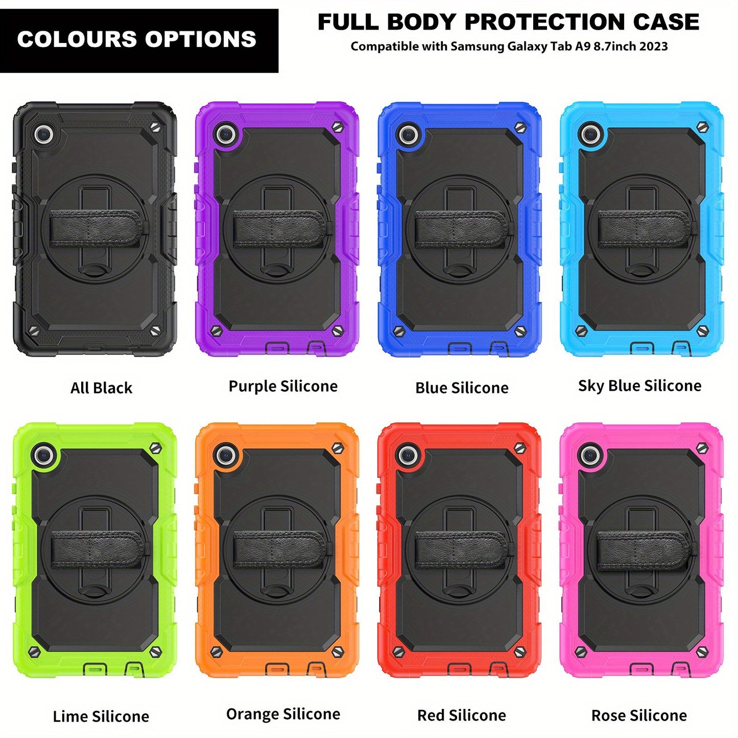For Samsung Galaxy TAB A9/A9 Plus 2023 Military Grade Shockproof Protector Silicone Cover Case + Pencil Holder + Handle Shoulder Strap