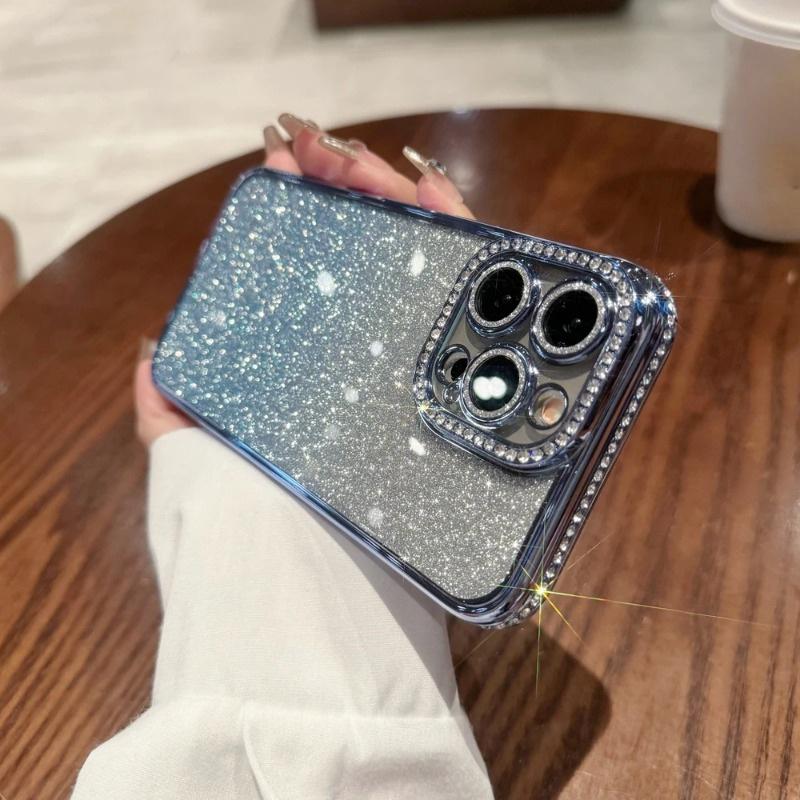 Glitter Diamond Camera Protector Case for iPhone 14 15 Pro Max 11 12 13 Pro Max 15 Plus Luxury Girl's Silicone Cover