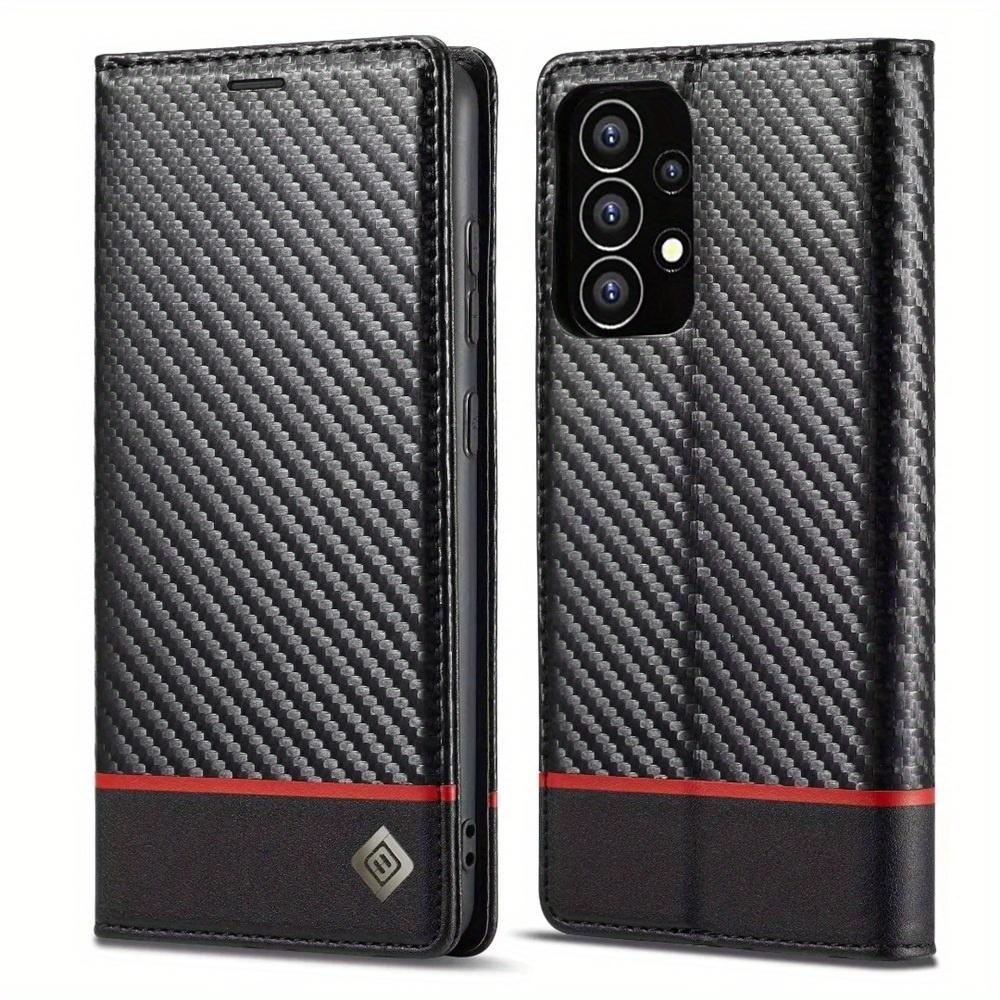 Premium Leather Wallet Case with Carbon Fiber Pattern for Samsung Galaxy S23 Ultra S22 S21 FE Ultra S20 FE S10 Plus A54 A53 A52 A52s A51