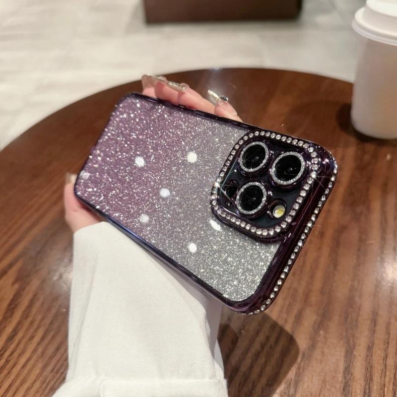 Glitter Diamond Camera Protector Case for iPhone 14 15 Pro Max 11 12 13 Pro Max 15 Plus Luxury Girl's Silicone Cover