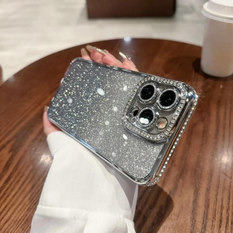 Glitter Diamond Camera Protector Case for iPhone 14 15 Pro Max 11 12 13 Pro Max 15 Plus Luxury Girl's Silicone Cover