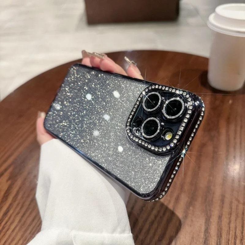 Glitter Diamond Camera Protector Case for iPhone 14 15 Pro Max 11 12 13 Pro Max 15 Plus Luxury Girl's Silicone Cover