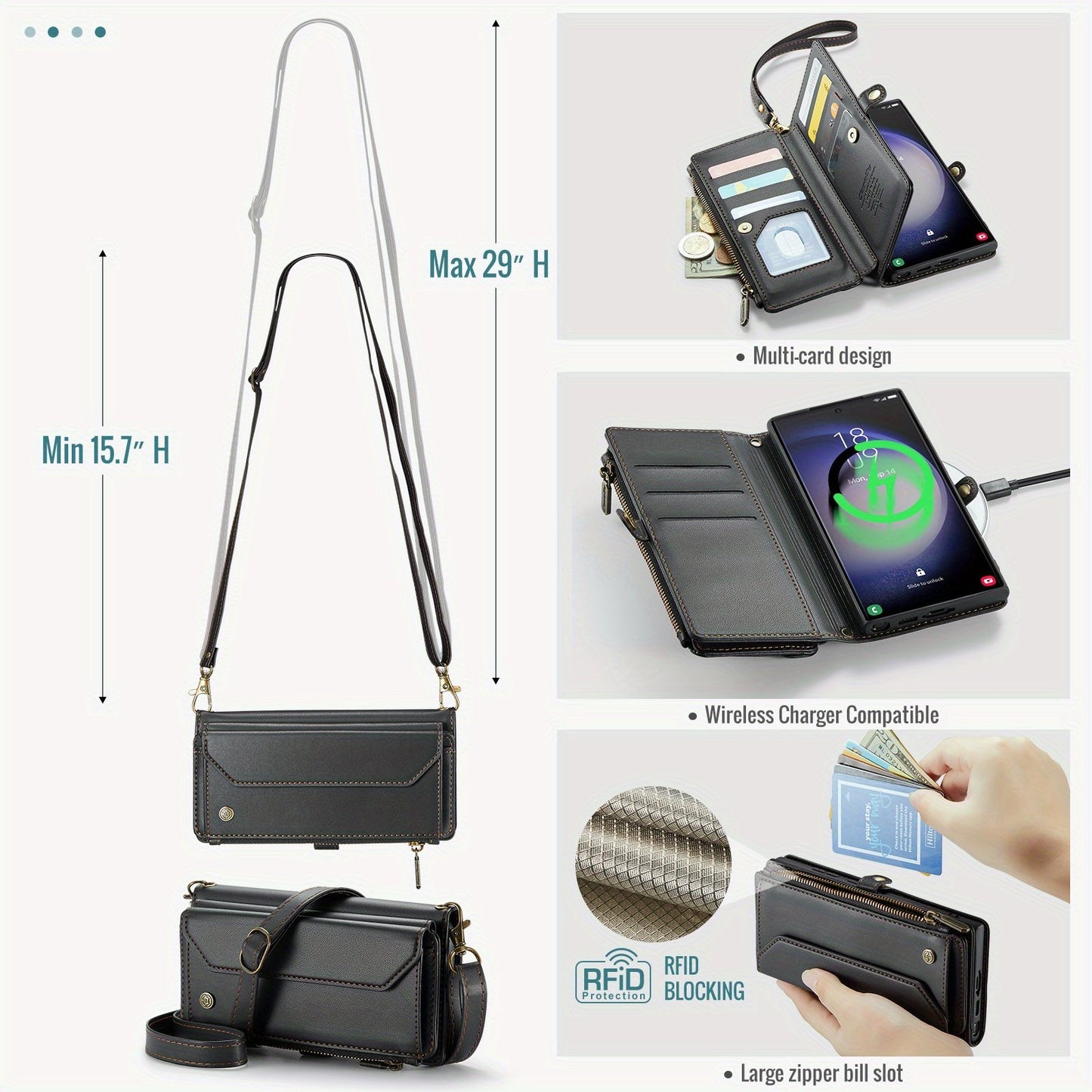 Crossbody Wallet Style Phone Case For Samsung Galaxy S23 S22 S21 Ultra S10 Plus A12 A13 A14 A22 A23 A24 A30S A50S A32 A33 A34 A51 A52 A53 A54 A71 A72 Case Wallet RFID Protection With 10-Card Holder Zipper Bills Slot, PU Leather Flip Shoulder Strap