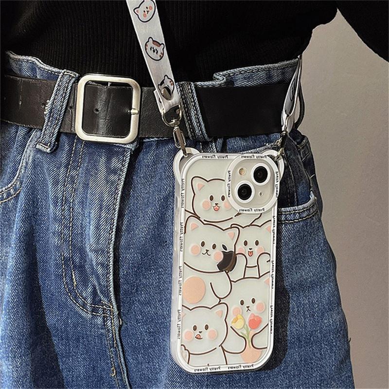 Cute Bear Head Cat Lanyard Phone Case For Phone Case