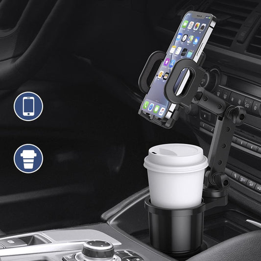 Adjustable Universal Car Phone Mount with Bottle Holder - 2-in-1 Stand for Safe and Convenient Driving