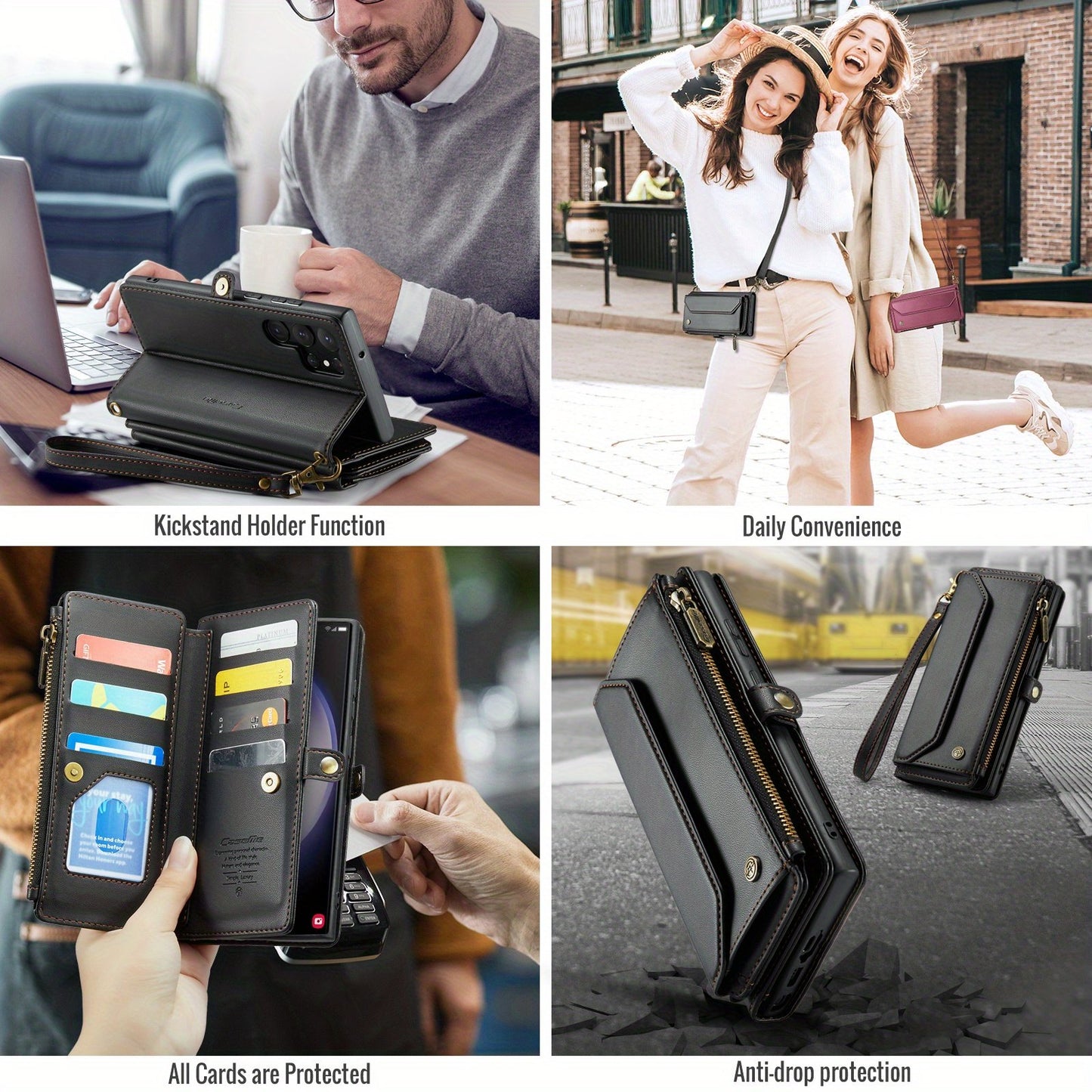 Crossbody Wallet Style Phone Case For Samsung Galaxy S23 S22 S21 Ultra S10 Plus A12 A13 A14 A22 A23 A24 A30S A50S A32 A33 A34 A51 A52 A53 A54 A71 A72 Case Wallet RFID Protection With 10-Card Holder Zipper Bills Slot, PU Leather Flip Shoulder Strap