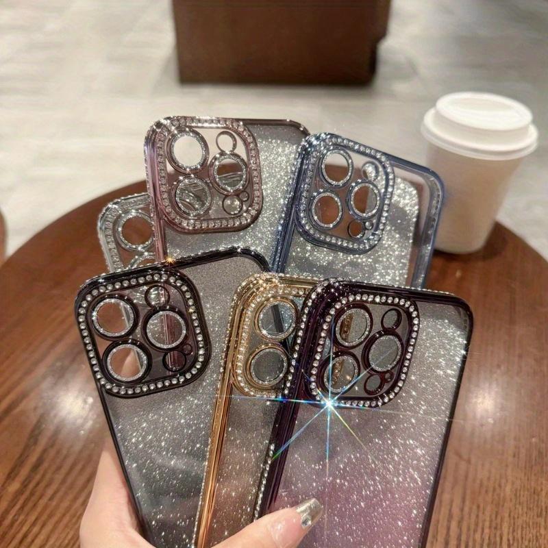 Glitter Diamond Camera Protector Case for iPhone 14 15 Pro Max 11 12 13 Pro Max 15 Plus Luxury Girl's Silicone Cover