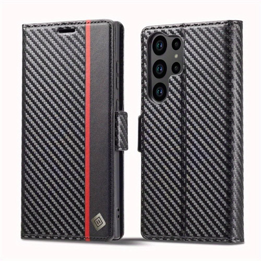 Premium Leather Wallet Case with Carbon Fiber Pattern for Samsung Galaxy S23 Ultra S22 S21 FE Ultra S20 FE S10 Plus A54 A53 A52 A52s A51