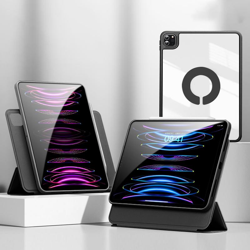 For IPad Case Transparent Acrylic Material Bending Resistant Detachable 720° Rotation TPU Silicone Soft Edge Case For IPad 2022 M2 Pro 11 Ipad 10.2 Inch Ipad 7th 8th 9th Generation 2021 Case Can Be Adsorbed On The Refr