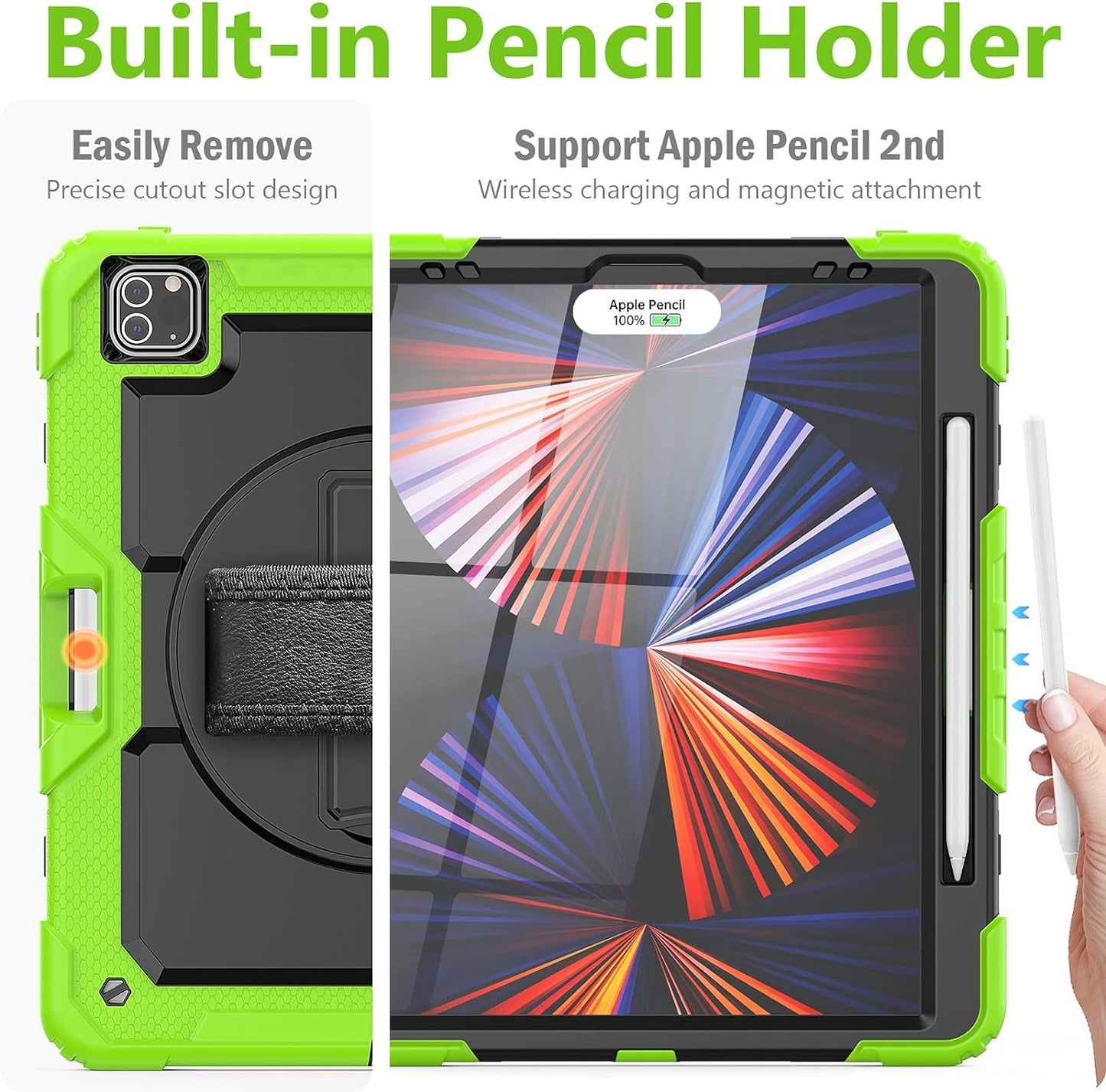 FANSONG Case for iPro 12.9 inch 2022 2021 2020 2018, Cover for iPad Pro 6th 5th 4th 3rd Gen Shockproof with Screen Protector Pencil Holder 360° Stand Handle Shoulder Strap Heavy for iPad Pro 12.9 inch