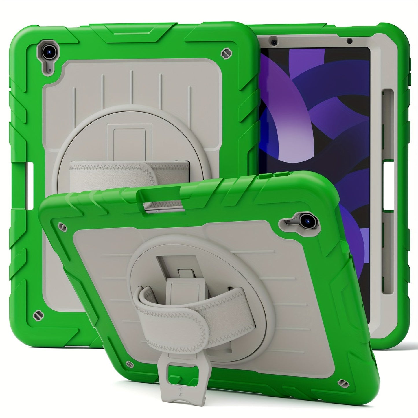 Suitable For IPad Air4/5 10.9 Protective Case New Design For IPad 10.9 Inch 2020/2022 Silicone PC With Adsorption Pen Slot Design 360° Rotatable Stand With Hand Strap Adjustable Shoulder Strap Drop-proof For IPad Air4/5