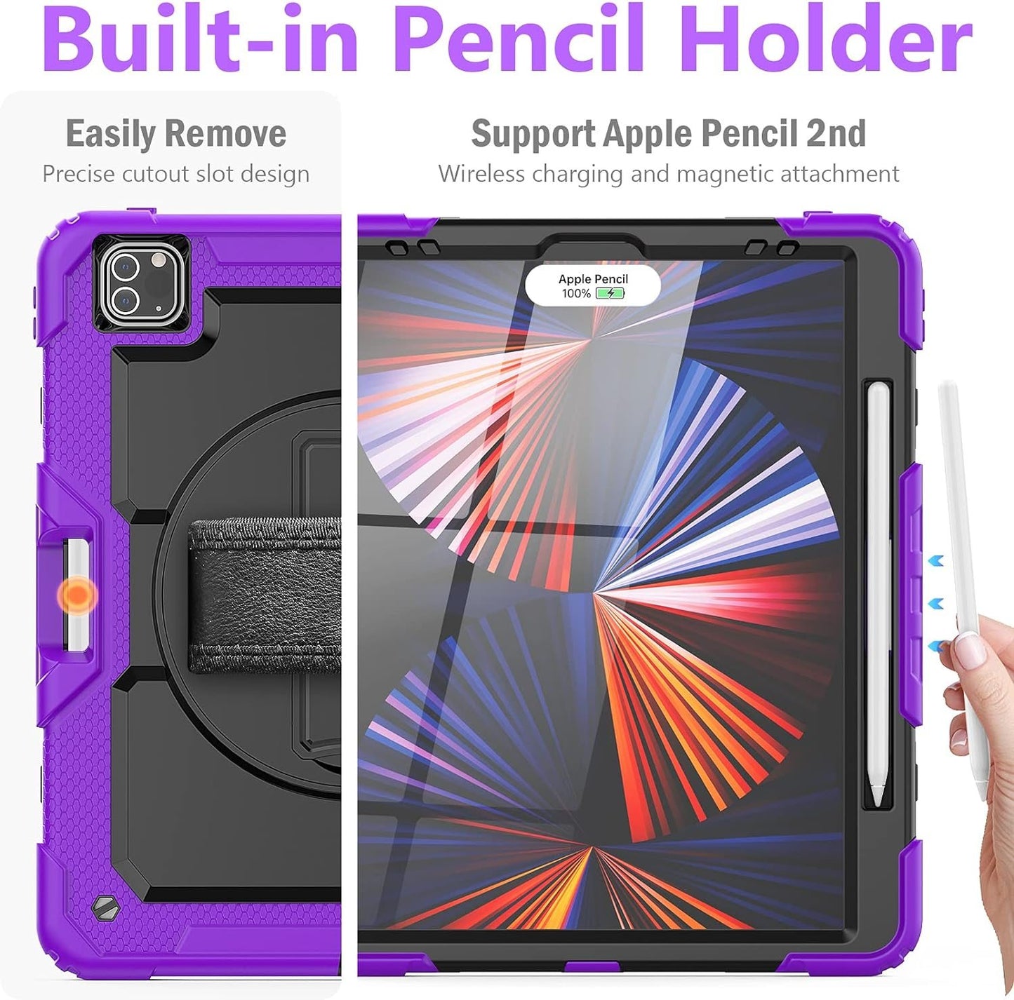 FANSONG Case for iPro 12.9 inch 2022 2021 2020 2018, Cover for iPad Pro 6th 5th 4th 3rd Gen Shockproof with Screen Protector Pencil Holder 360° Stand Handle Shoulder Strap Heavy for iPad Pro 12.9 inch