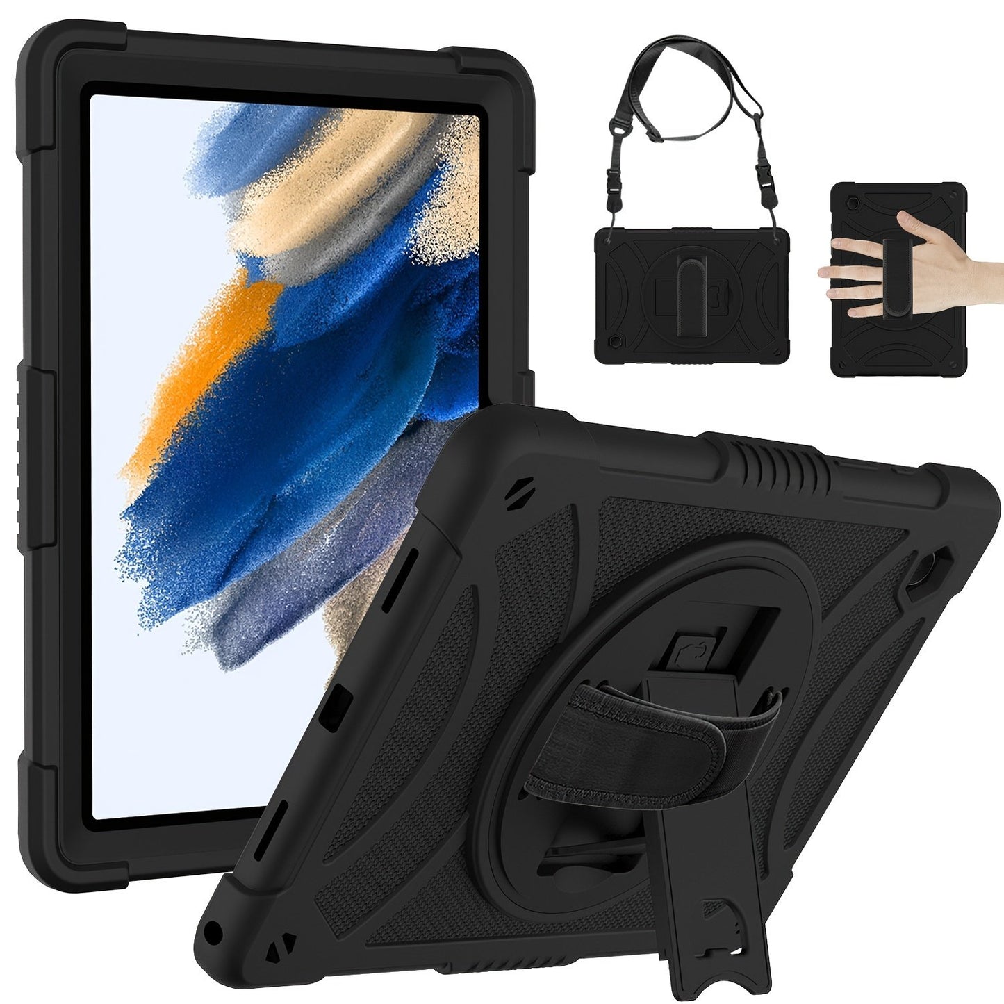 Protective case for samsung galaxy Tab A8 10.5 inch 2021, X200/X205/X207 Case with kickstand, Heavy Duty Shockproof Hard Hybrid Protective, 360° Rotating design with shoulder strap