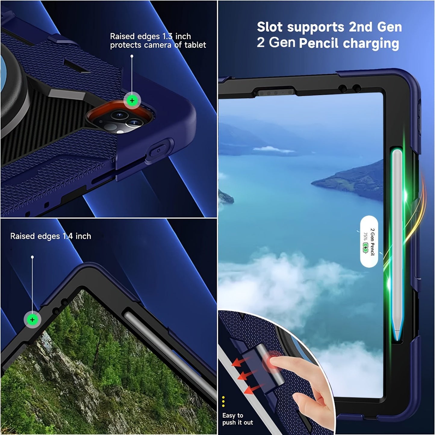 Case For IPad Air 5th 4th Generation For IPad Pro 11" 4th 3rd 2nd 1st Gen 2022 2021 2020 2018 Heavy Duty Rubber Rugged Proctect Cover With Swivel Handle Strap 360 Kickstand Pen Holder Silicone