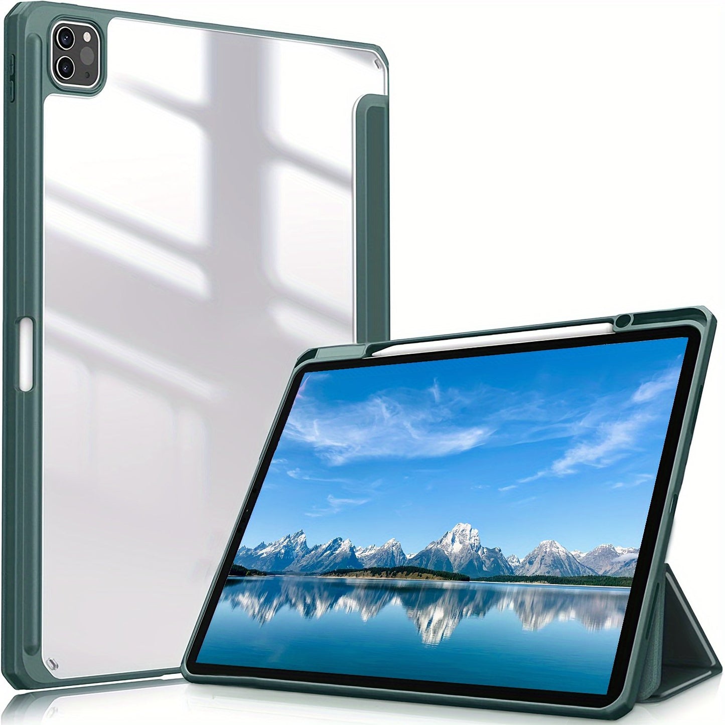Premium Case For IPad Air 1/Air 2/Air 3/Air 4/Air 5, For IPad 5th/6th/7th/8th/9th/10th Generation, For IPad Pro 12.9 Inch 2020/2021/2022, For IPad Pro 11 Inch 2018/2020/2021/2022 With Pen Holder,  Shockproof Cover W/Clear Transparen