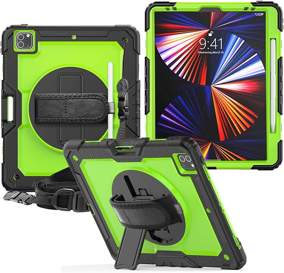 FANSONG Case for iPro 12.9 inch 2022 2021 2020 2018, Cover for iPad Pro 6th 5th 4th 3rd Gen Shockproof with Screen Protector Pencil Holder 360° Stand Handle Shoulder Strap Heavy for iPad Pro 12.9 inch