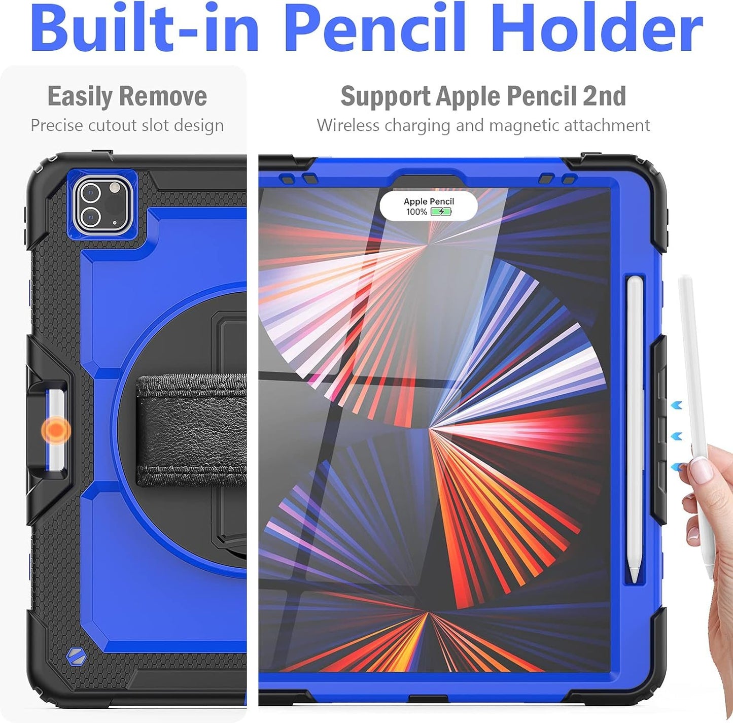 FANSONG Case for iPro 12.9 inch 2022 2021 2020 2018, Cover for iPad Pro 6th 5th 4th 3rd Gen Shockproof with Screen Protector Pencil Holder 360° Stand Handle Shoulder Strap Heavy for iPad Pro 12.9 inch