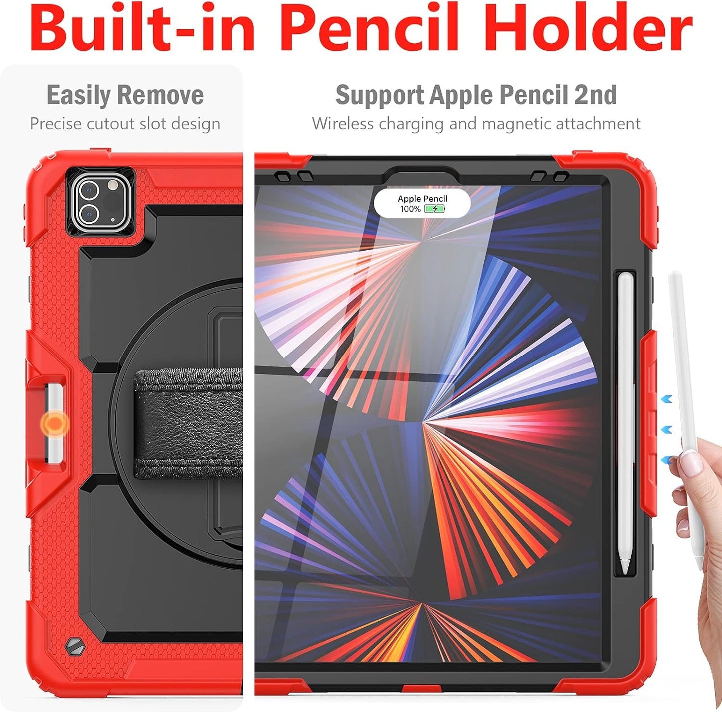 FANSONG Case for iPro 12.9 inch 2022 2021 2020 2018, Cover for iPad Pro 6th 5th 4th 3rd Gen Shockproof with Screen Protector Pencil Holder 360° Stand Handle Shoulder Strap Heavy for iPad Pro 12.9 inch