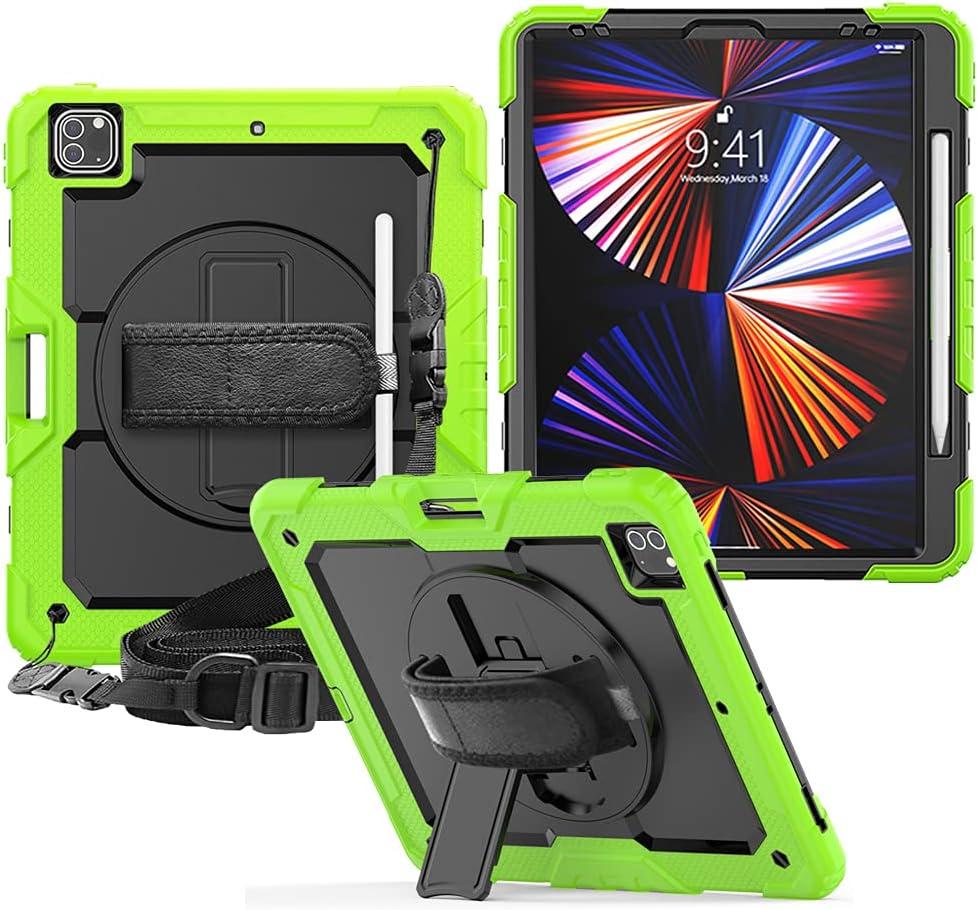 FANSONG Case for iPro 12.9 inch 2022 2021 2020 2018, Cover for iPad Pro 6th 5th 4th 3rd Gen Shockproof with Screen Protector Pencil Holder 360° Stand Handle Shoulder Strap Heavy for iPad Pro 12.9 inch