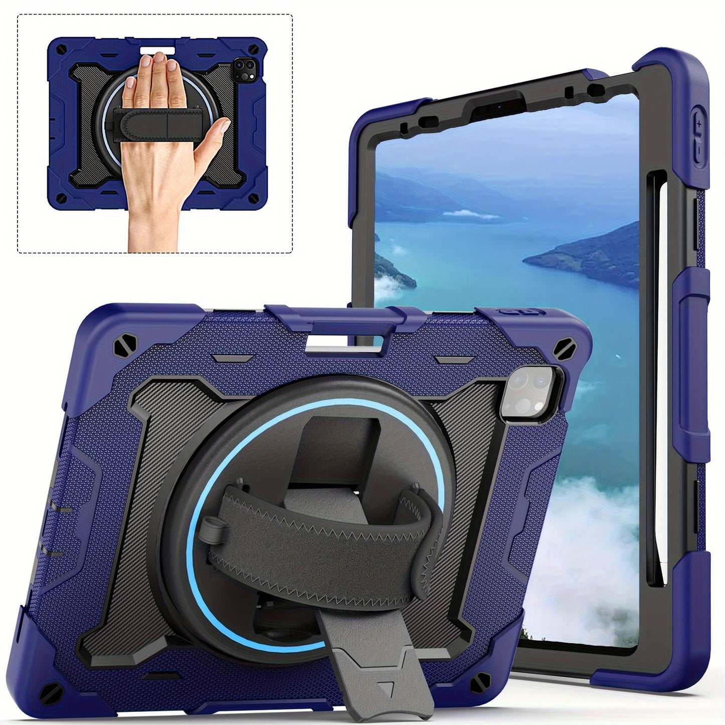 Case For IPad Air 5th 4th Generation For IPad Pro 11" 4th 3rd 2nd 1st Gen 2022 2021 2020 2018 Heavy Duty Rubber Rugged Proctect Cover With Swivel Handle Strap 360 Kickstand Pen Holder Silicone