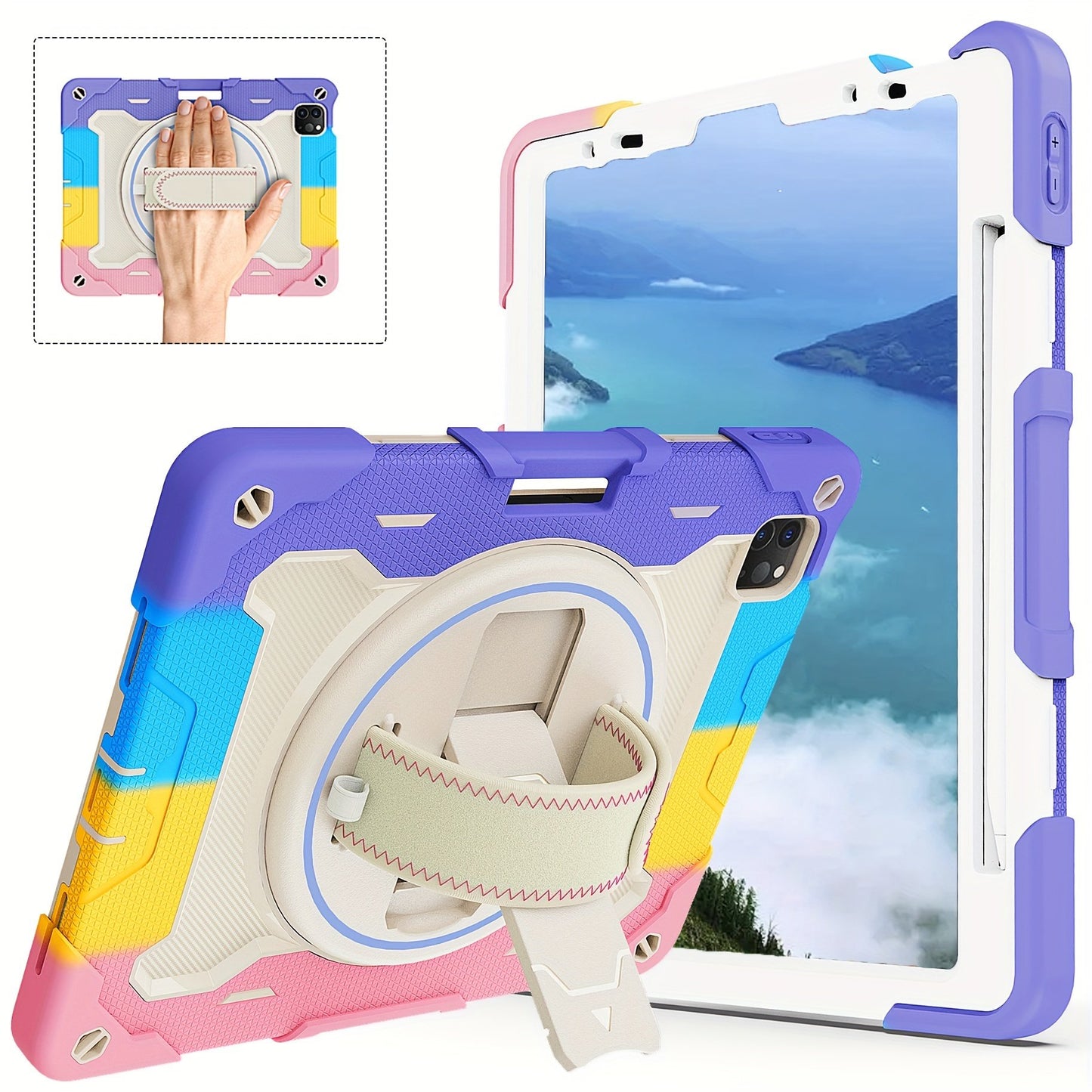 Case For IPad Air 5th 4th Generation For IPad Pro 11" 4th 3rd 2nd 1st Gen 2022 2021 2020 2018 Heavy Duty Rubber Rugged Proctect Cover With Swivel Handle Strap 360 Kickstand Pen Holder Silicone