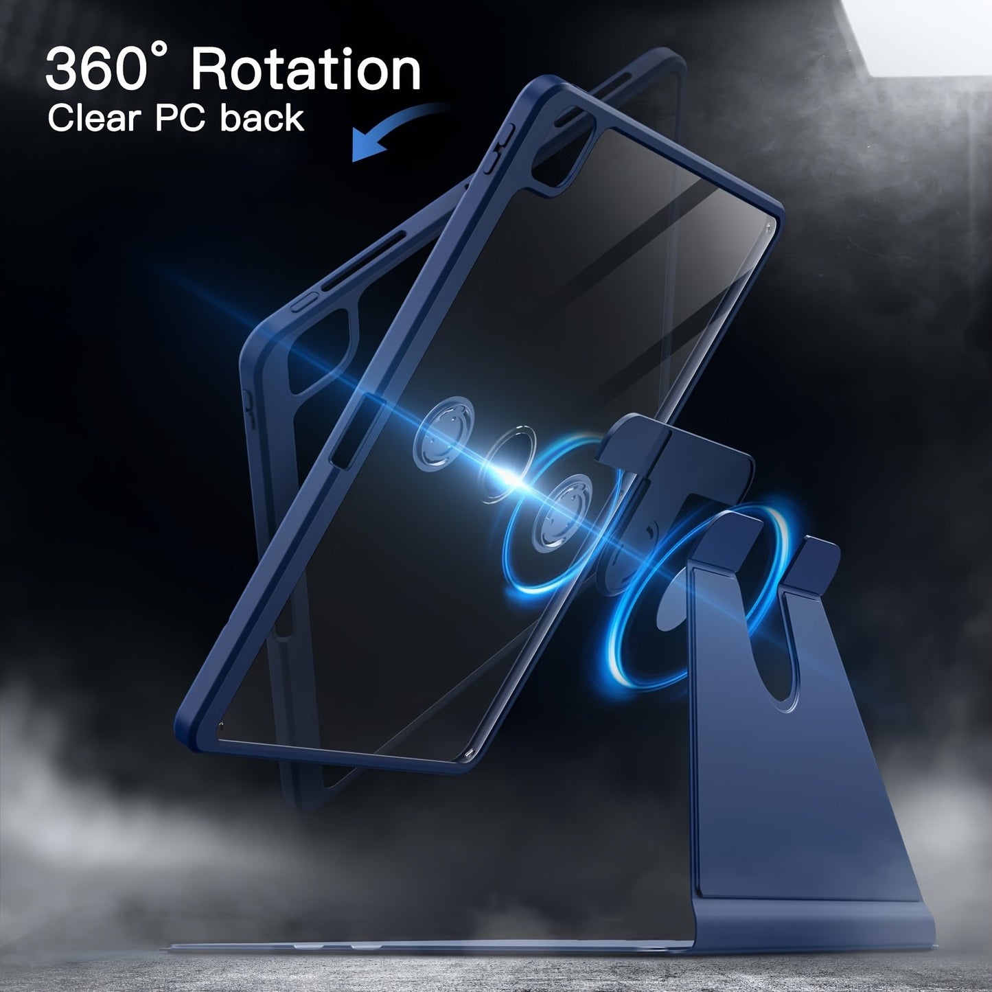 Rotating Case For iPad Pro 12.9-Inch (2022/2021/2020/2018) With Pencil Holder, 360 Degree Rotation Protective Stand Cover Clear Back, Auto Wake/Sleep