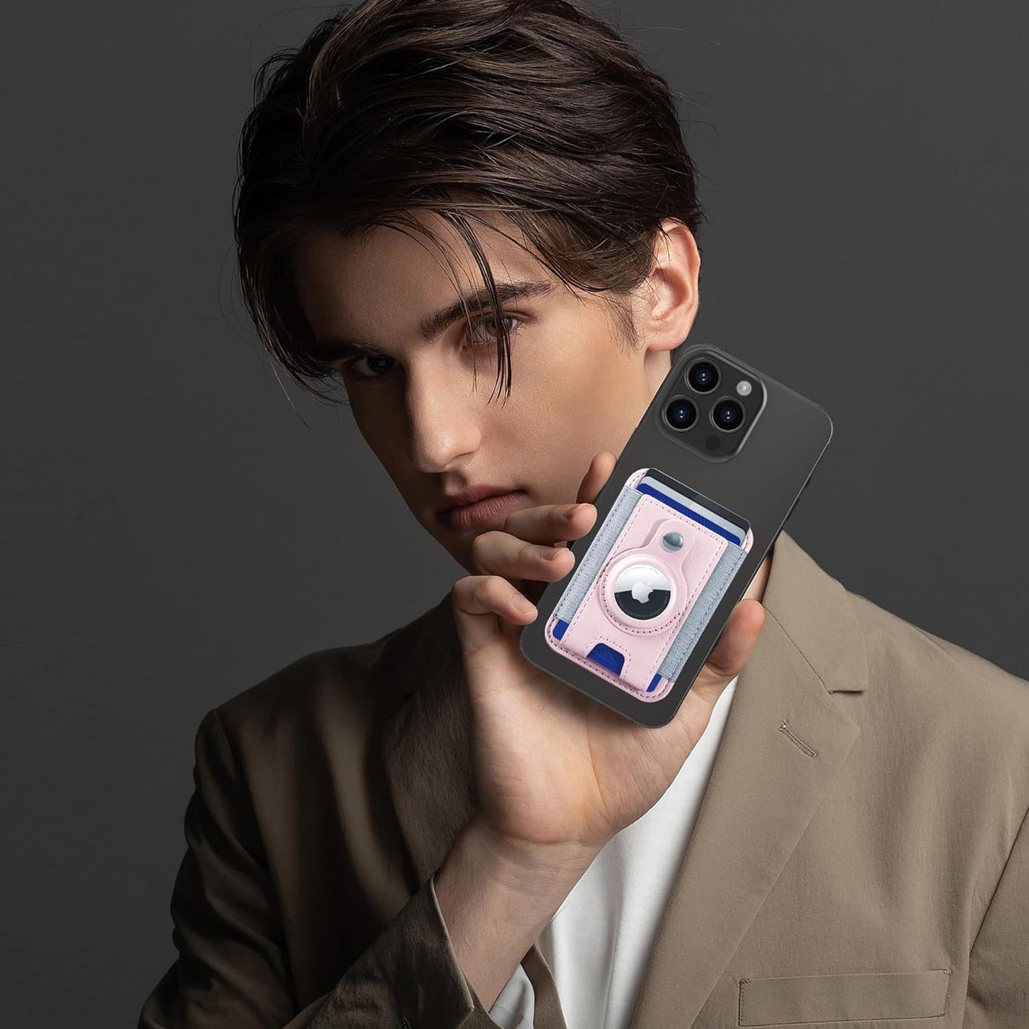 Phone Magsafe Wallet With Airtag Anti Loss Card Solt,Magnetic PU Leather Card Holder Stick on Phone or Phone Case for your iPhone 15/14/13/12/Pro/Plus/Pro Max Series