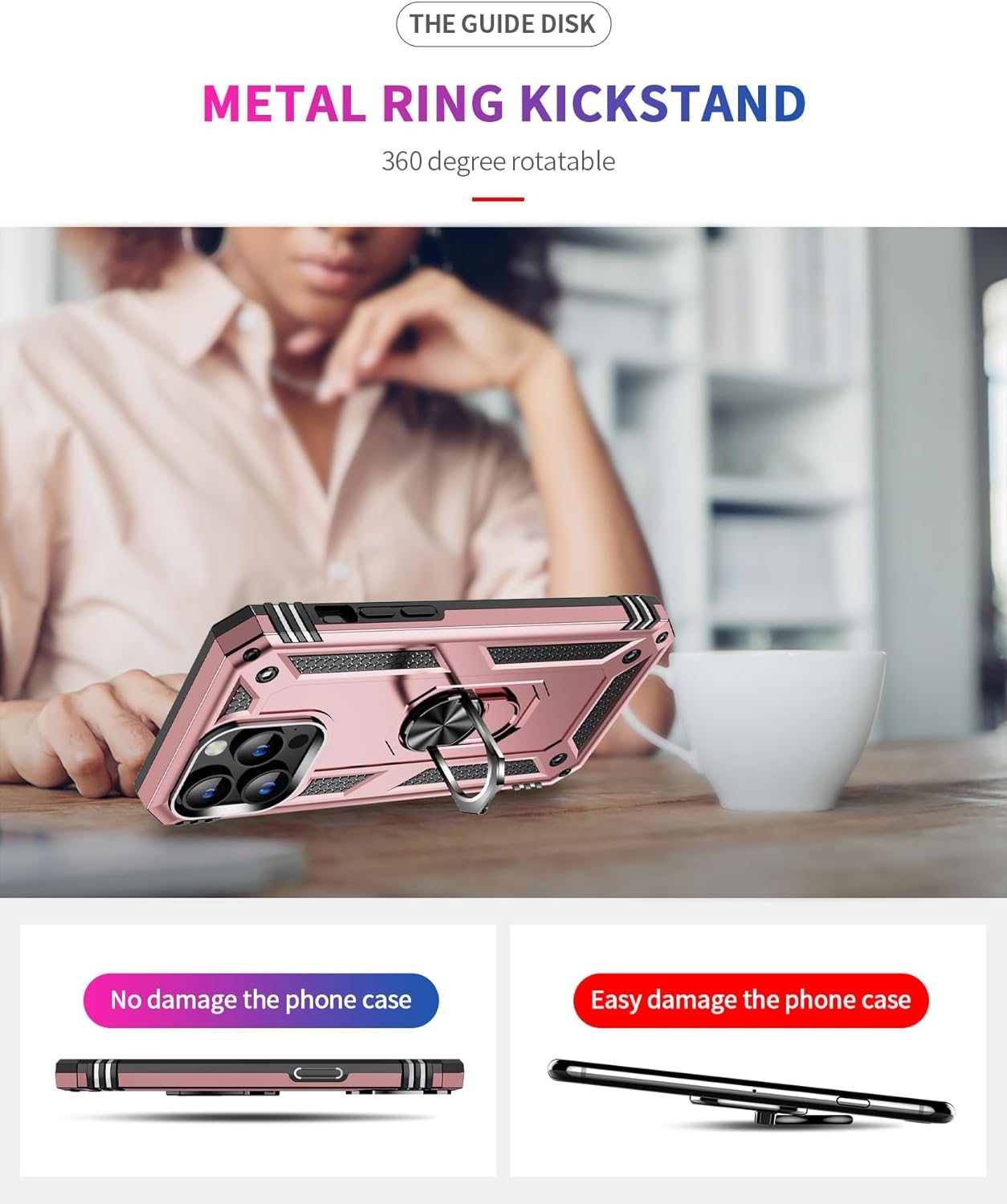 FAN SONG Case for iPhone 15 Pro Max Case with Stand, Military Grade Drop Protection Cover TPU and PC Protective Phone Case 360°Magnetic Ring Kickstand Stand for iPhone 15 Pro Max 2023 6.1", Black