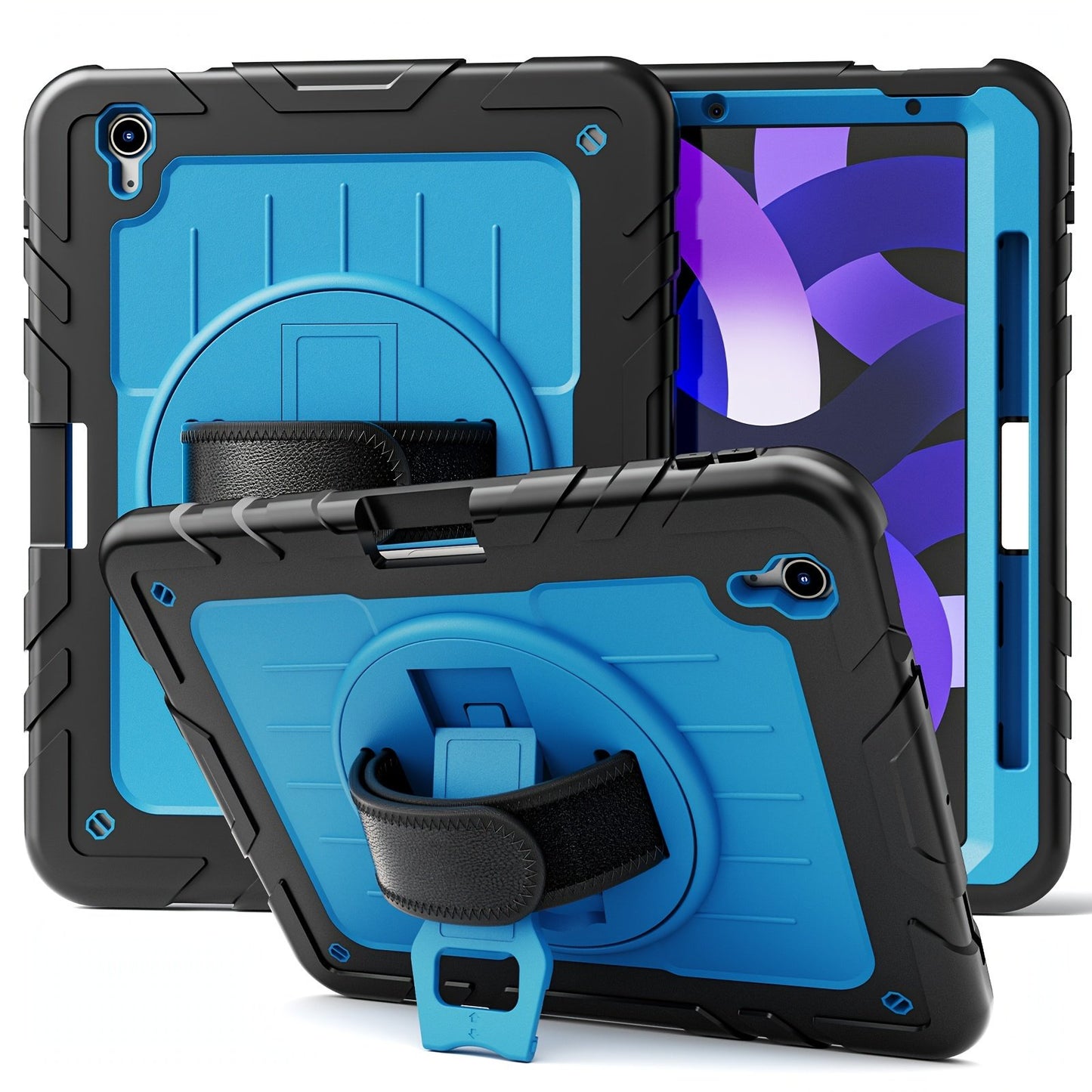 Suitable For IPad Air4/5 10.9 Protective Case New Design For IPad 10.9 Inch 2020/2022 Silicone PC With Adsorption Pen Slot Design 360° Rotatable Stand With Hand Strap Adjustable Shoulder Strap Drop-proof For IPad Air4/5